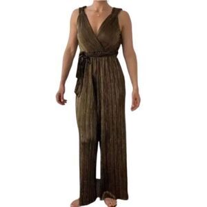 ANTHROPOLOGIE Sparkly Ribbed Sleeveless Maxi Jumpsuit XSMALL